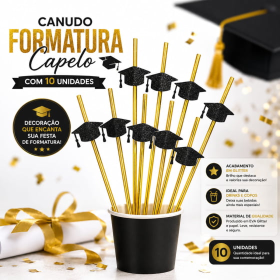 Canudo Decorativo Capelo Formatura - 10 unidades