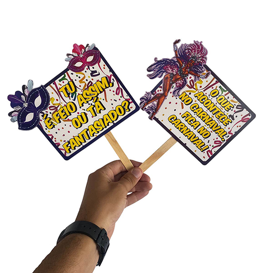 Plaquinhas Divertidas para Foto Selfie Frases Carnaval - 10 unidades