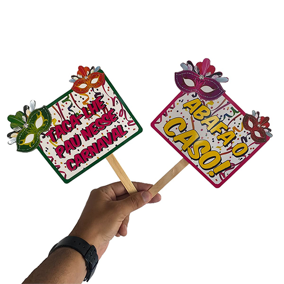 Plaquinhas Divertidas para Foto Selfie Frases Carnaval - 10 unidades