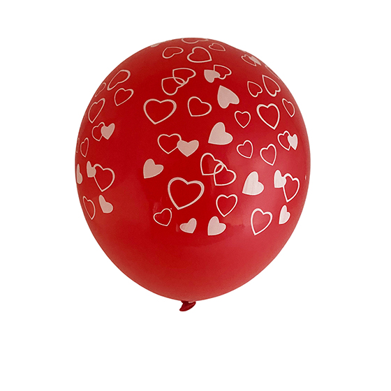 Balão de Latex Vermelho com Corações Brancos - 5 unidades