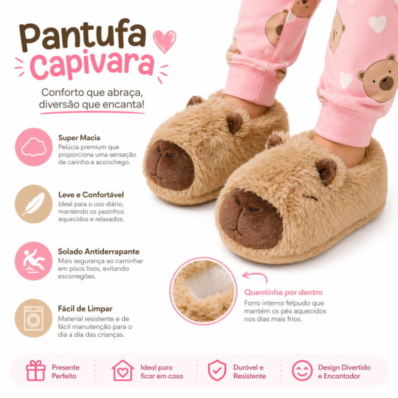Pantufa de Pelúcia Capivara Infantil