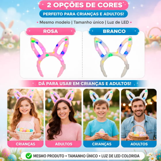 Tiara Coelho Páscoa Vazada com Led Pisca Escolha a Cor