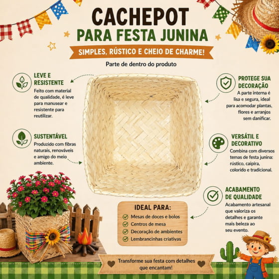 Cachepot de Palha Decorativo Junino