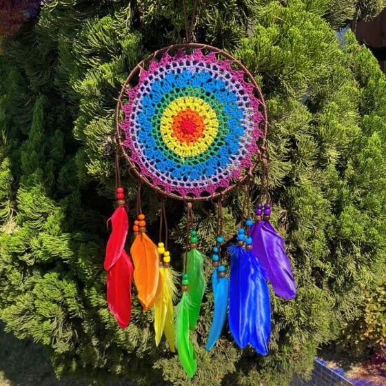 Filtro dos Sonhos em Crochê Colorido