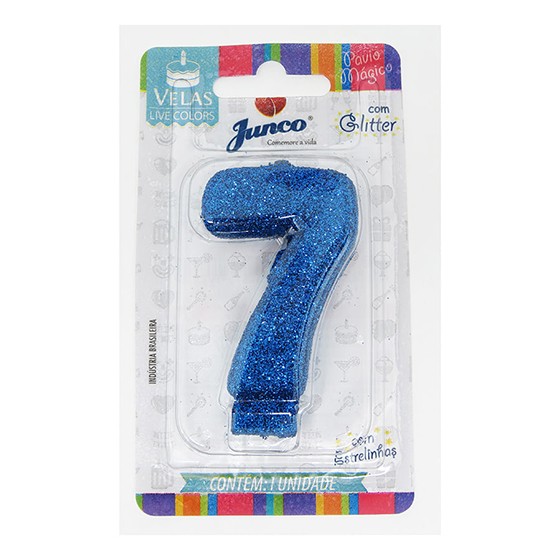 Vela Aniversário Live Colors com Glitter Azul - Número 7
